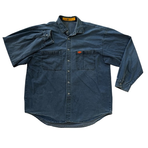Quiksilver Large Blue Denim Button Up Long Sleeve Men's Shirt Made in USA - Picture 1 of 11